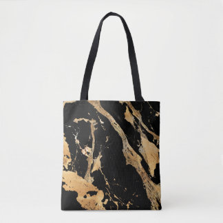 Tote Bag Veines d'or sur le marbre noir-Abstrait texture de