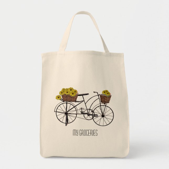 Tote Bag Vélo et paniers de fleurs (Devant)