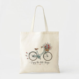 Tote Bag Vélo Rétro avec Fleurs Profitez des Petites Choses