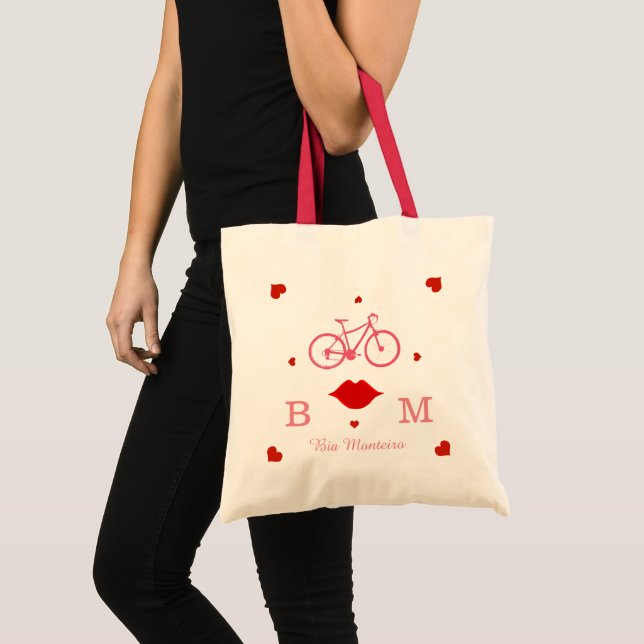 Tote Bag Vélo rose avec initiales et nom Personnalisé (Devant (produit))