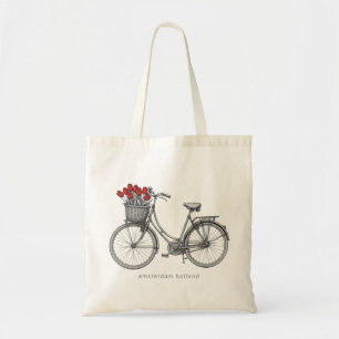 Tote Bag Vélo vintage esquisse avec tulipes rouges