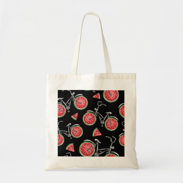 Tote Bag Vélos à roue de pastèque, motif d'été. (Devant)
