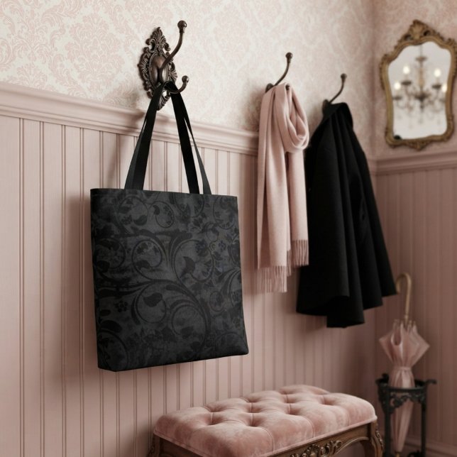 Tote Bag Velours Floral Moderne Noir (Créateur téléchargé)