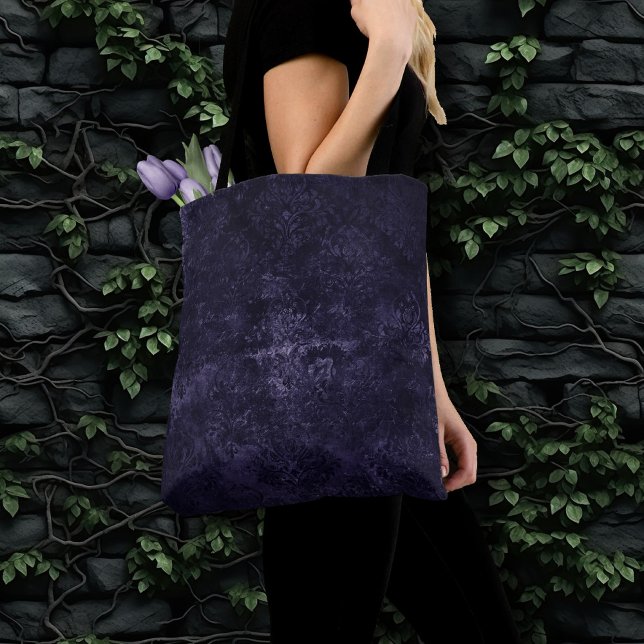 Tote Bag Velvety Midnight Damask | Indigo Purple Grunge (Créateur téléchargé)