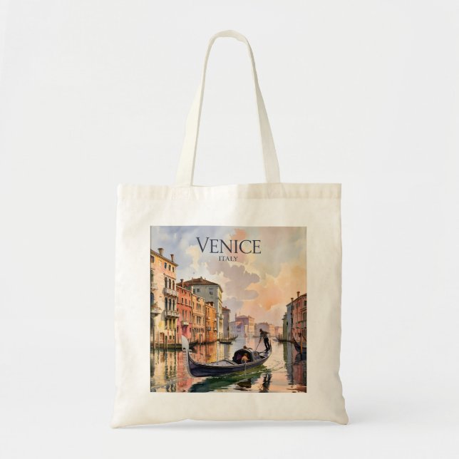 Tote Bag Venice Gondola Ride Watercolor Canal Colorful (Devant)