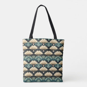 Tote Bag Ventilateur Art Déco Turquoise Foncé Motif
