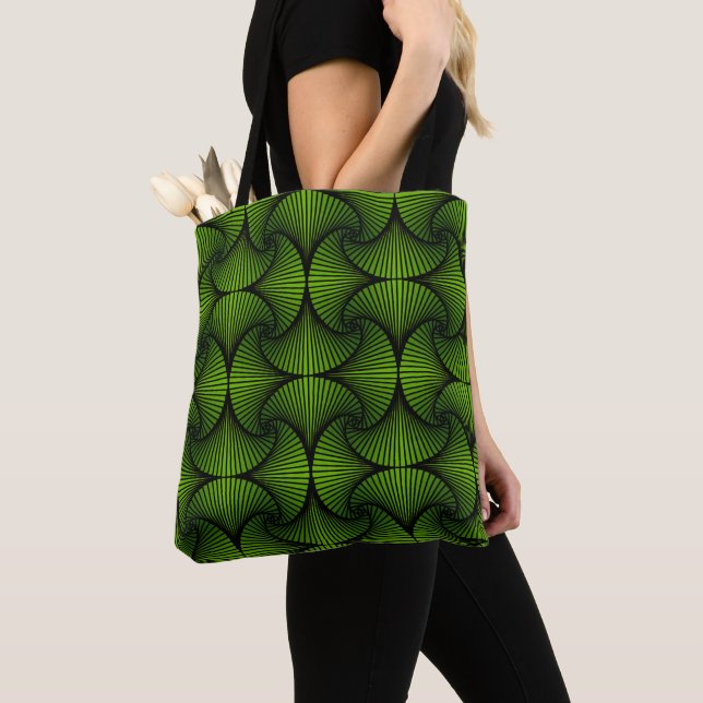 Tote Bag Ventilateur de saint 3D géométrique graphique vert (De près)
