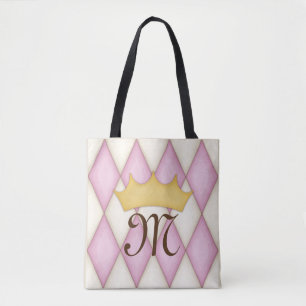Tote Bag Vérification Diamant Rose Nom Personnalisé Princes