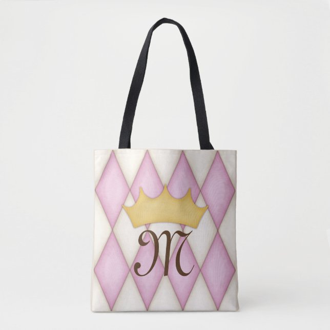 Tote Bag Vérification Diamant Rose Nom Personnalisé Princes (Devant)