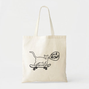 Tote Bag Vérifier Meowt Punny Skateboard Chat noir blanc