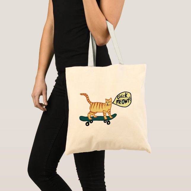 Tote Bag Vérifier Meowt Punny Skateboard Tabby Cat (Devant (produit))