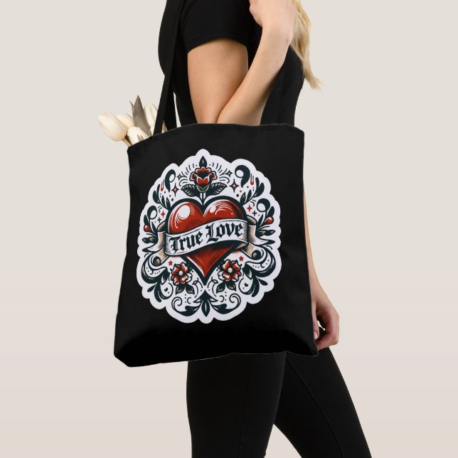 Tote Bag Véritable amour Coeur Tatouage Style Sticker Artis (De près)