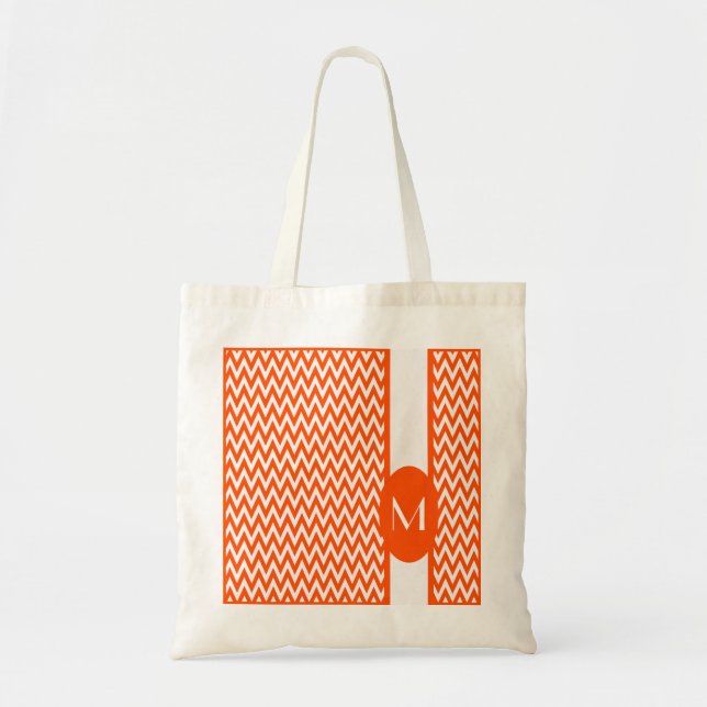 Tote Bag Vermillion Elegant Chevron Design avec monogramme (Devant)