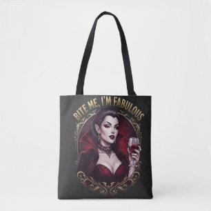 Tote Bag Verre à vin gothique vampire fabuleux Bite Me