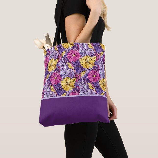Tote Bag Verre Cathédrale Abstrait Violet Jaune Rose (De près)