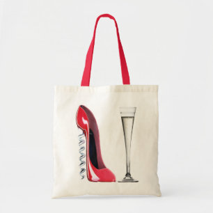 Tote Bag Verre de cannelure de Champagne et chaussure de