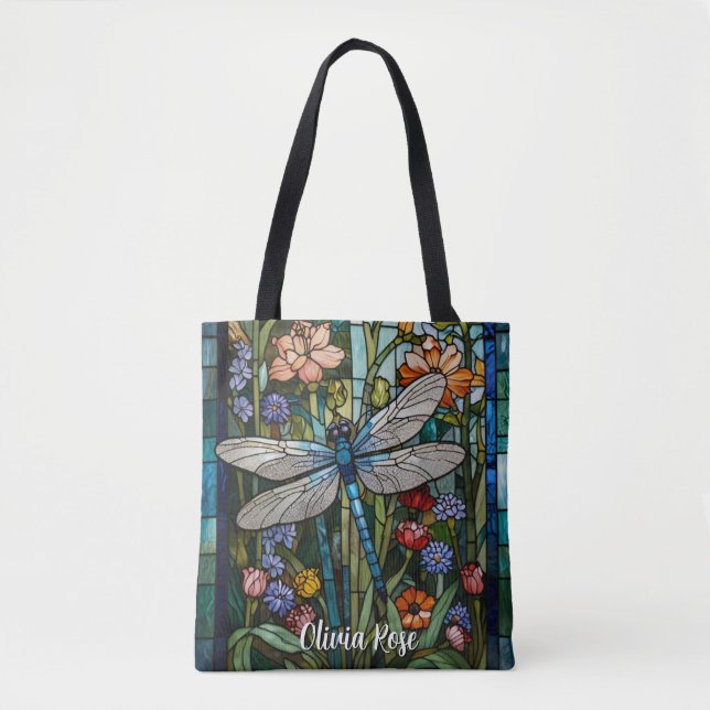 Tote Bag Verre en tache Dragonfly art peinture botanique bo (Devant)