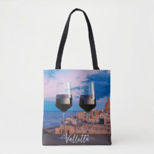 Tote Bag Verres à vin avec vue coucher de soleil sur La Val
