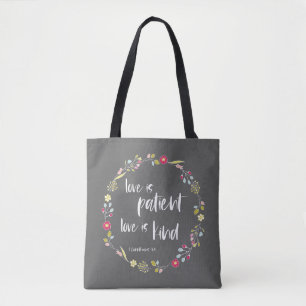 Tote Bag Verset biblique : L'amour est patient, l'amour est