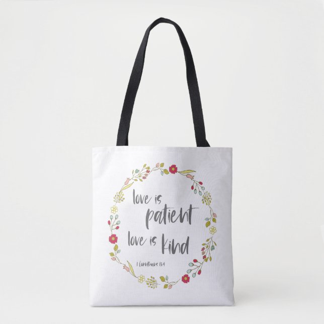 Tote Bag Verset biblique : L'amour est patient, l'amour est (Devant)