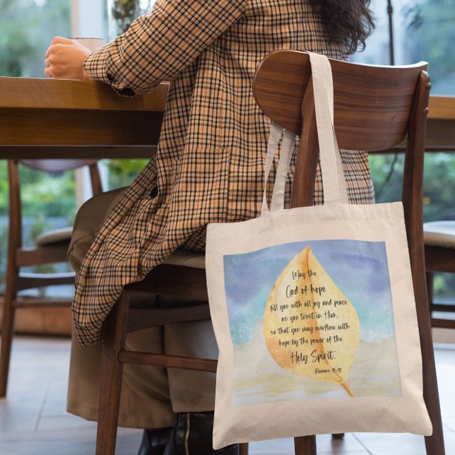 Tote Bag verset biblique Romains Jaune Bleu (Créateur téléchargé)