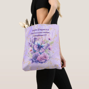 Tote Bag Verset De La Bible De Marbre Violet Et Papillon