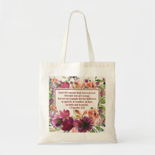 Tote Bag Verset de la Bible florale corail de Bourgogne