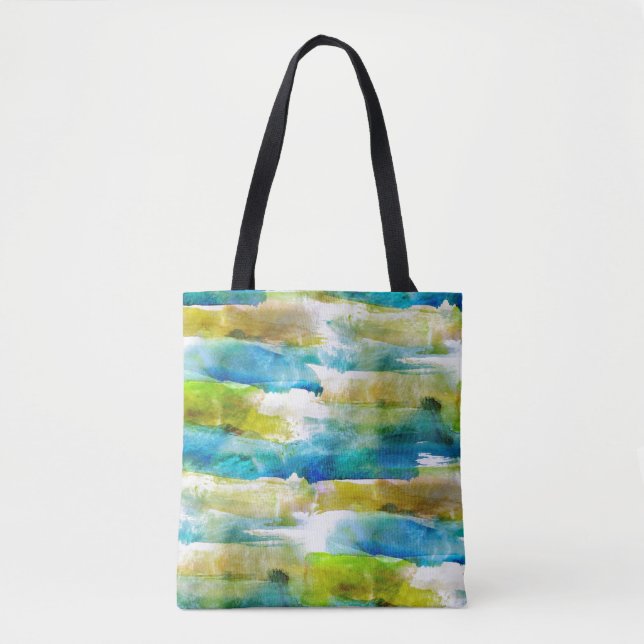 Tote Bag Vert abstrait d'aquarelle, bleu (Devant)