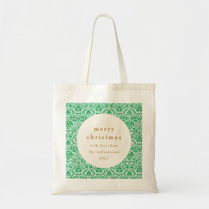 Tote Bag Vert antique damas festif Noël personnalisé