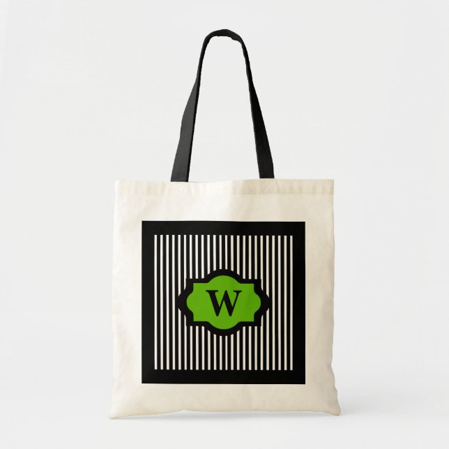 TOTE BAG VERT BAG_72 CHIC SUR DES RAYURES DE BLACK/WHITE (Devant)