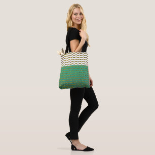 Tote Bag Vert blanc Ombre de turquoise de Chevron de