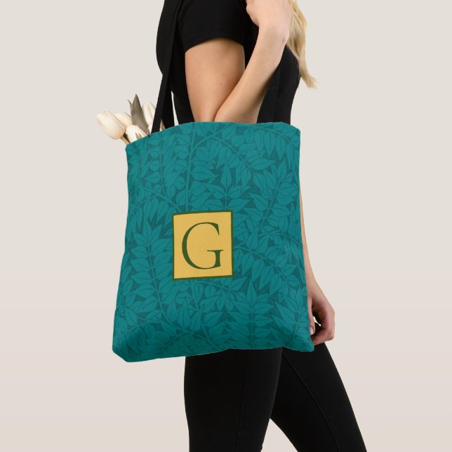 Tote Bag Vert bleu, Feuille botanique Turquoise Motif (De près)