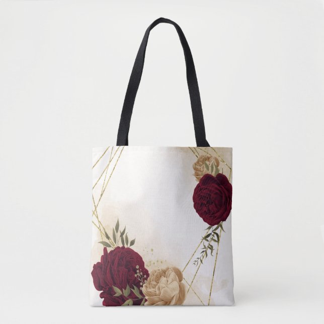 Tote Bag Vert bordeaux beige or botanique (Devant)