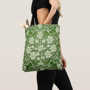 TOTE BAG VERT CLAIR AVEC LACE RESSORT SHAMROCKS CELTIQUES I