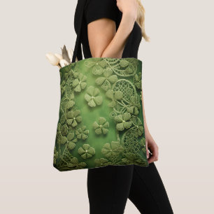 TOTE BAG VERT CLAIR AVEC UNE APPEARENCE DE DENTELLE TRÈFLES