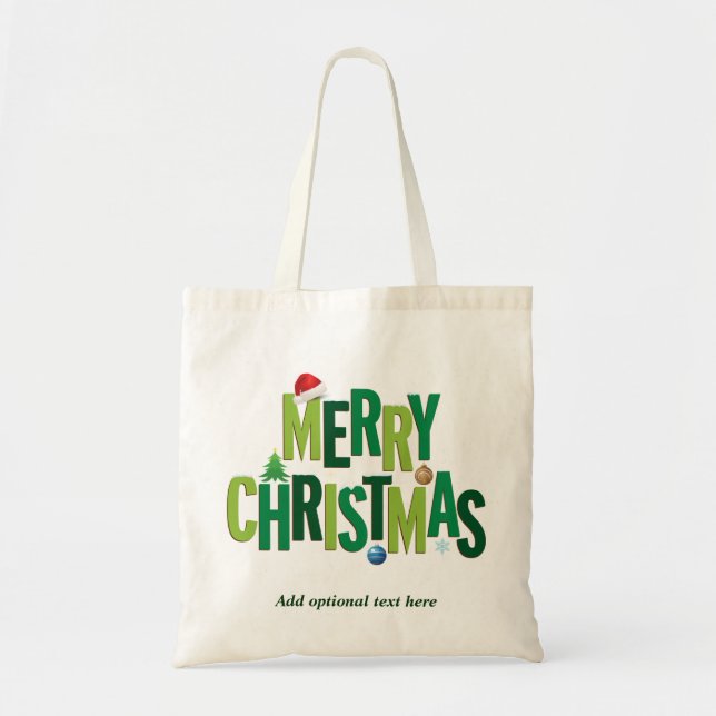 Tote Bag Vert d'éléments de Joyeux Noël (Devant)
