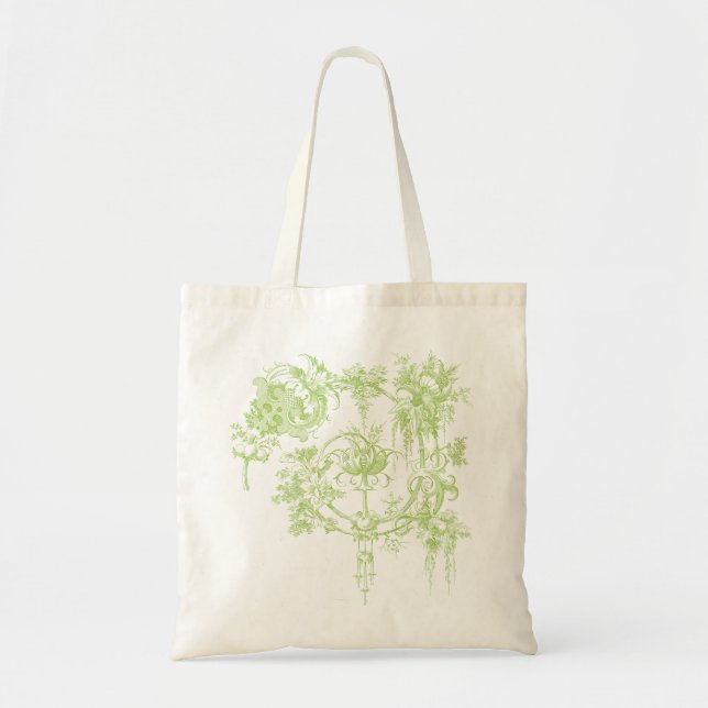 Tote Bag Vert élégant floral, de feuille et Aqua (Devant)