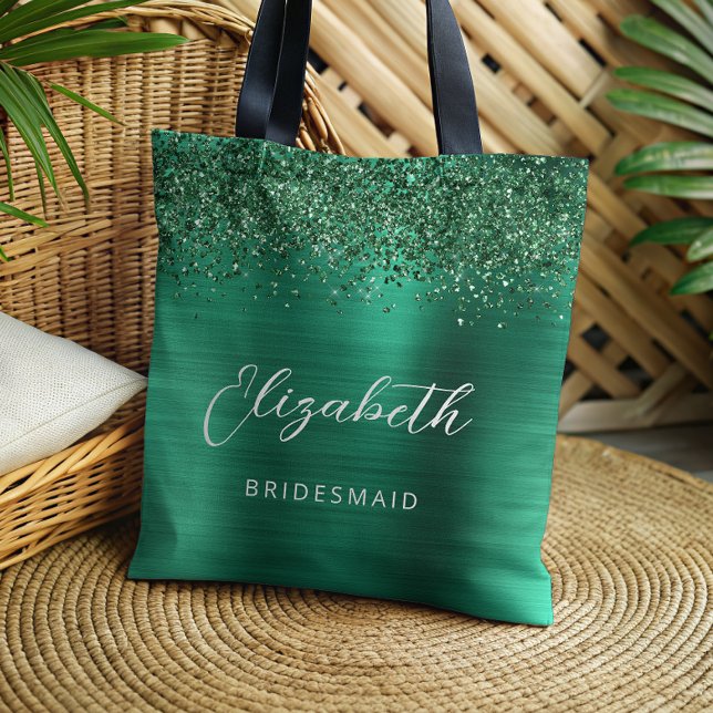 Tote Bag Vert émeraude Glam Metallic Script Demoiselle d'Ho (Créateur téléchargé)