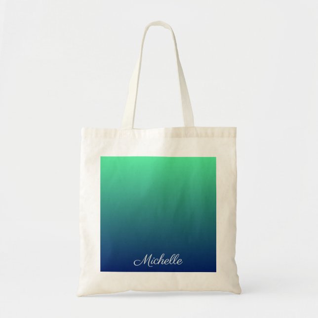 Tote Bag Vert et bleu foncé personnalisé (Devant)