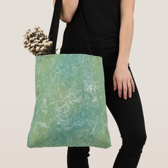 Tote Bag Vert et Marbre blanc wirl Abstrait (De près)