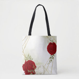 Tote Bag Vert floral blanc rouge