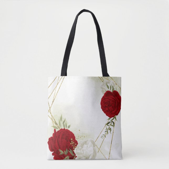 Tote Bag Vert floral blanc rouge (Devant)