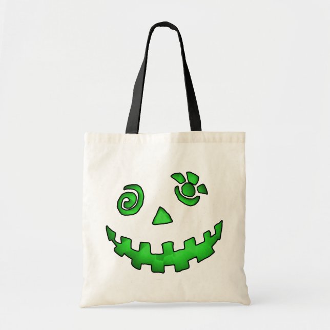 Tote Bag Vert fou de visage de citrouille de (Devant)