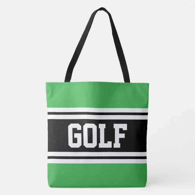 Tote Bag Vert GOLF Athlétique Noir Blanc Rayures de Course (Devant)