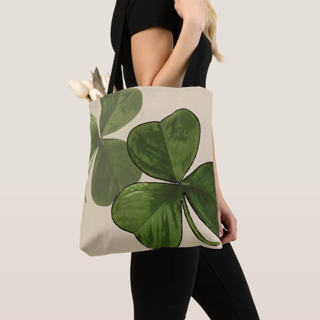 Tote Bag Vert graphique de ressort de shamrock sur la crème (De près)