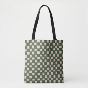 Tote Bag Vert Gris À Carreaux Élégant et Polyvalent