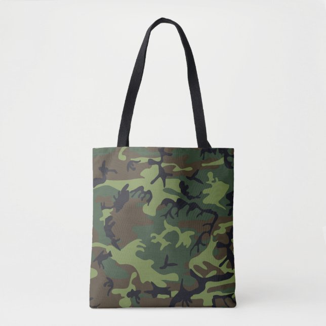 Tote Bag Vert, Marron, Camouflage camouflé noir (Devant)