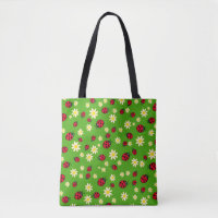 vert mignon de motif de fleur de coccinelle et de