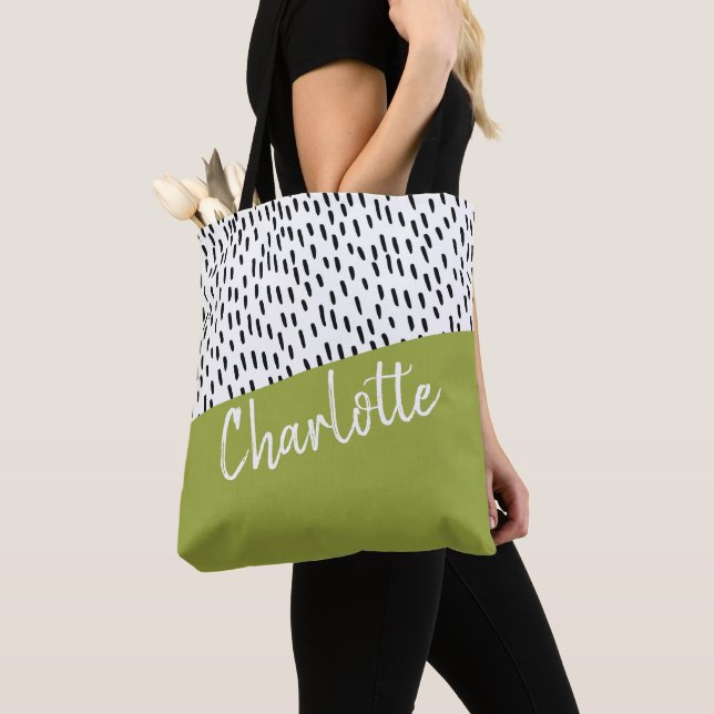 Tote Bag Vert noir blanc moderne personnalisé (De près)