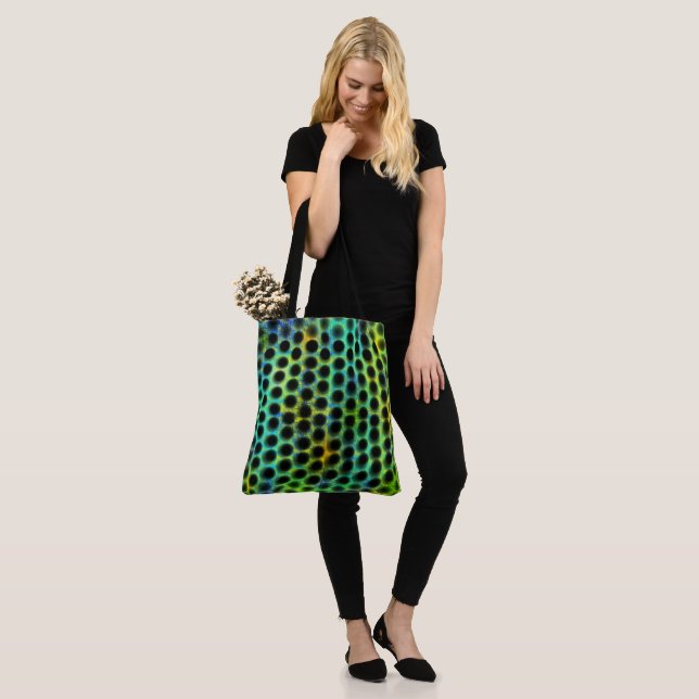 Tote Bag Vert, noir pois générant des formes, ombre (Sur le modèle)